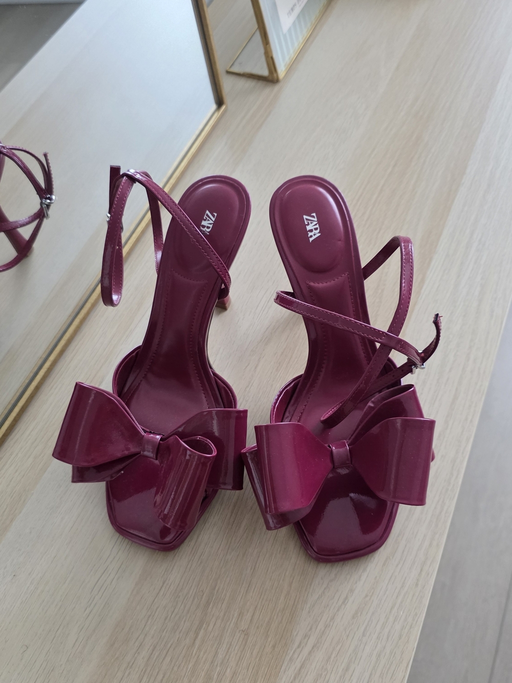 Zara Strappy Patent Sandals in Berry Color